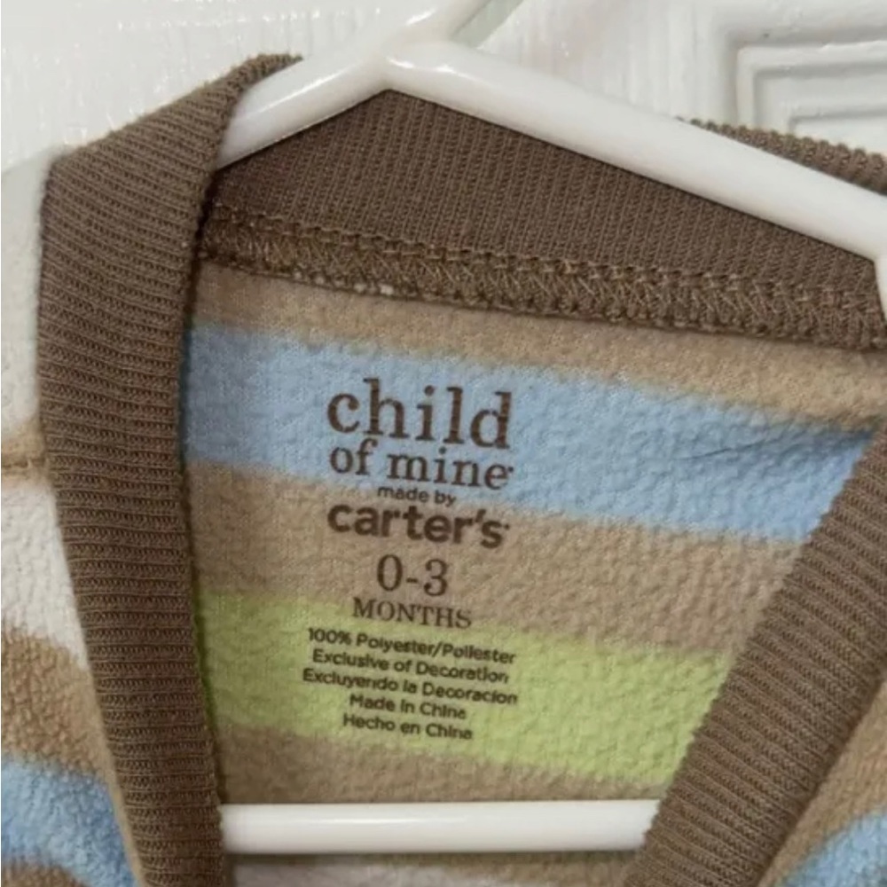 Child Of Mine By Carters Striped Bear Size 0-3 Month Zip upFooted Pajamas - Picture 3 of 5